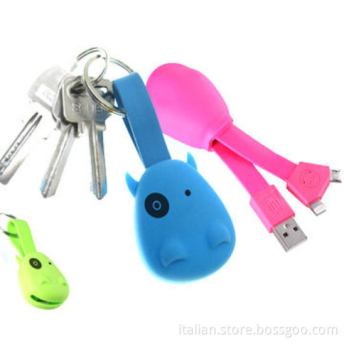 Silicone material 2-in-1 key chain USB cable with iPhone 8-pin/micro 5pin for iPhone 5/Samsung